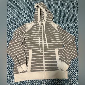Suzanne Betro Gray and White Striped Zip Up Hoodie